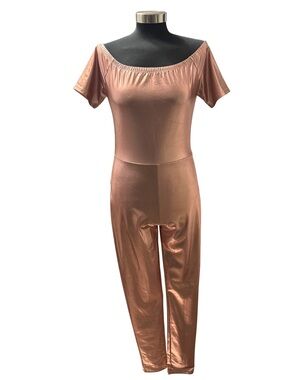 Peachy Girl Rose Gold Metallic Off-the-Shoulder Jumpsuit Size Large